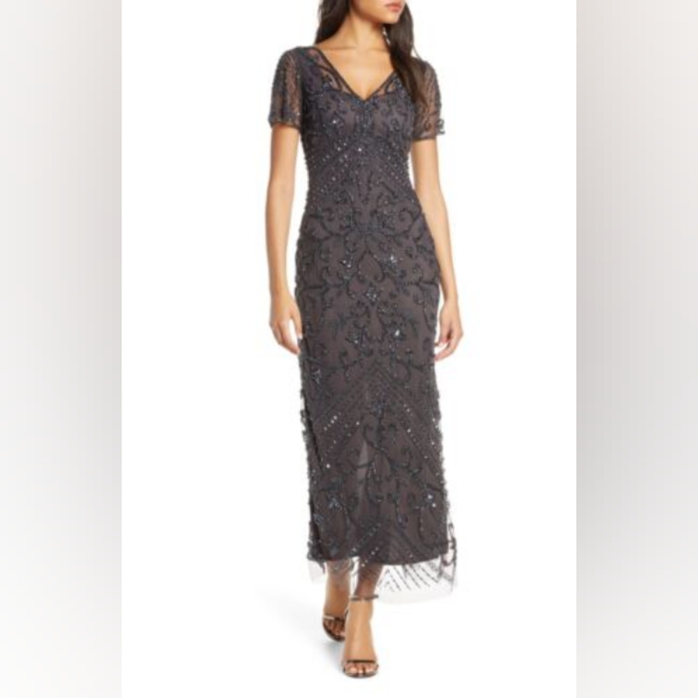 Pisarro Nights D2063 Beaded Mesh Column Gown  brand new size 14